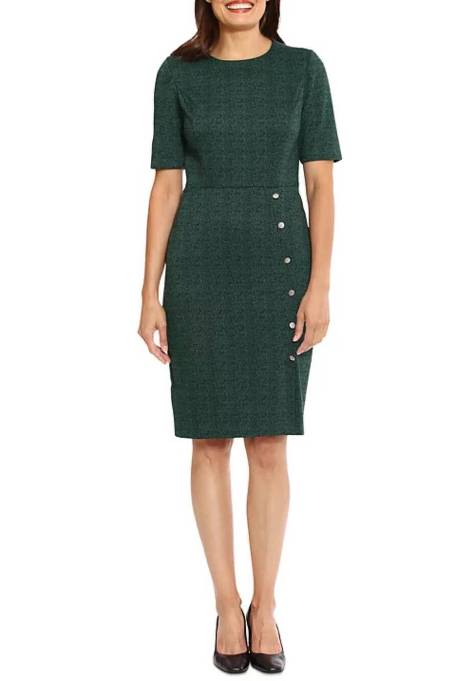 NEW LONDON TIMES short sleeve button skirt dress in black green